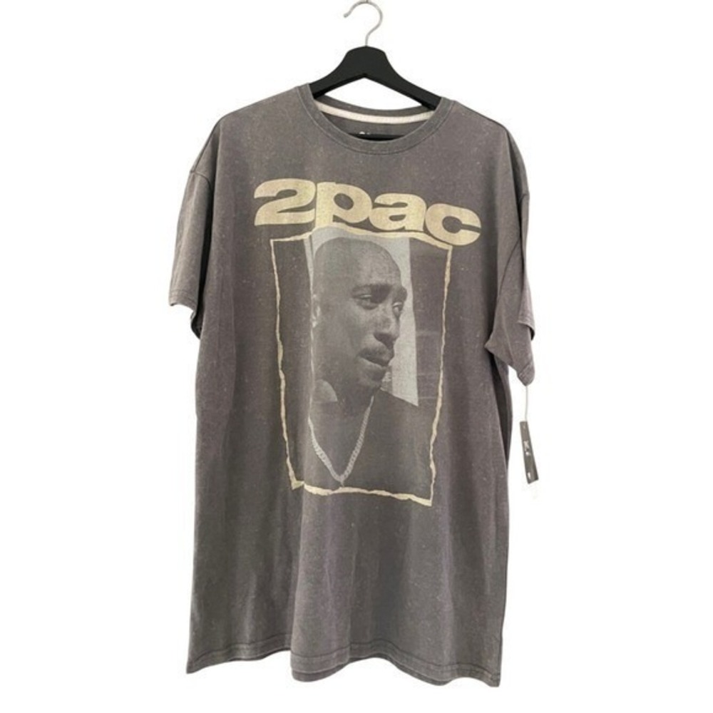2Pac Graphic T-Shirt Mens Small Charcoal Mineral Wash New Portrait Quote Tee